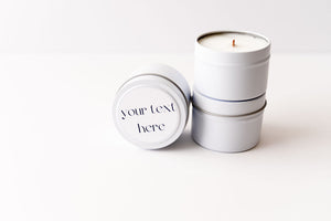 private label white tin candles  4 oz Tins (min order 24)